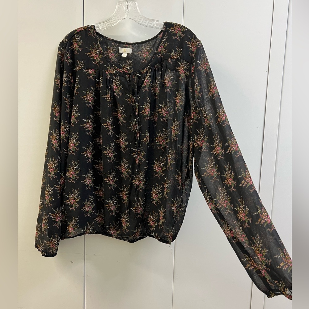 Like New C Brand Long Sleeve Sheer Floral Blouse